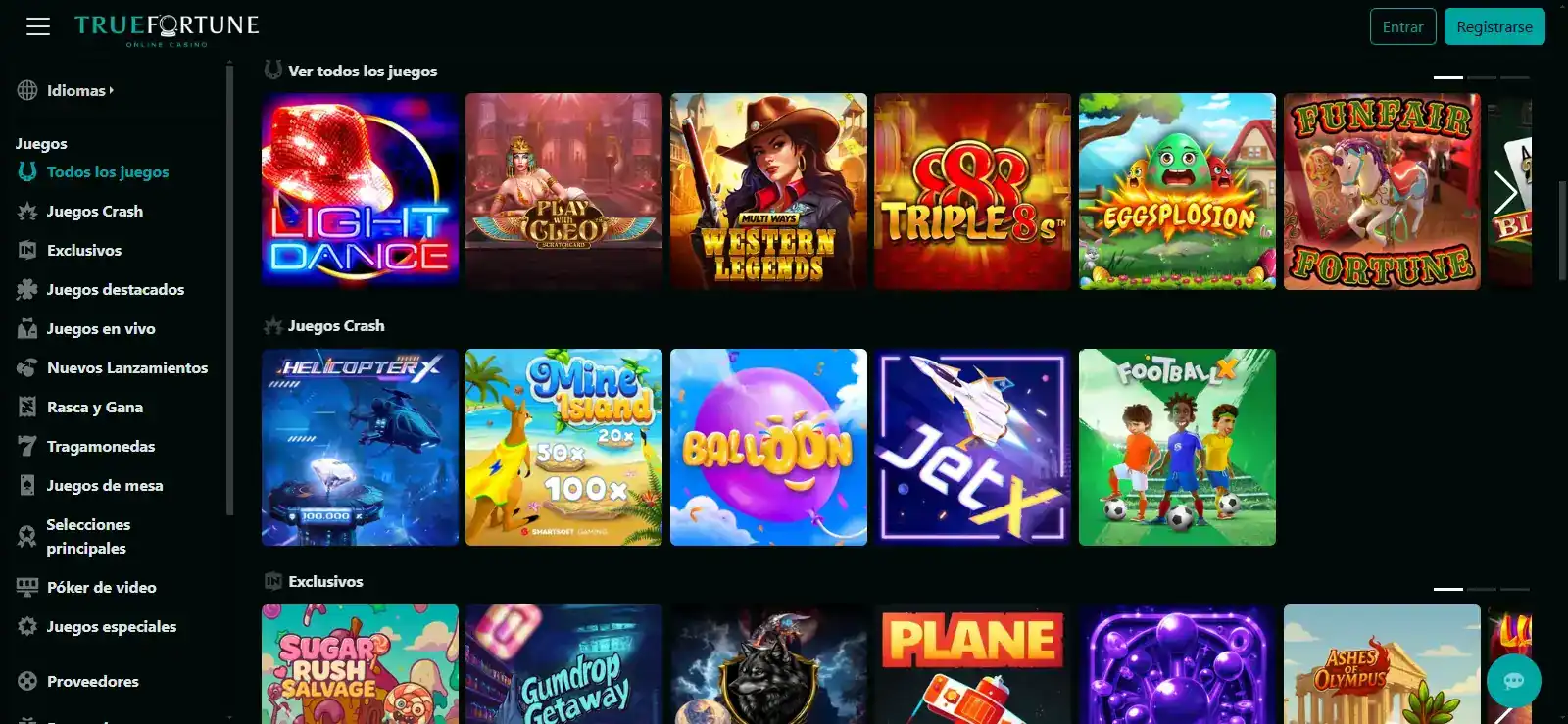 Juegos de True Fortune: catálogo, proveedores y casino en vivo