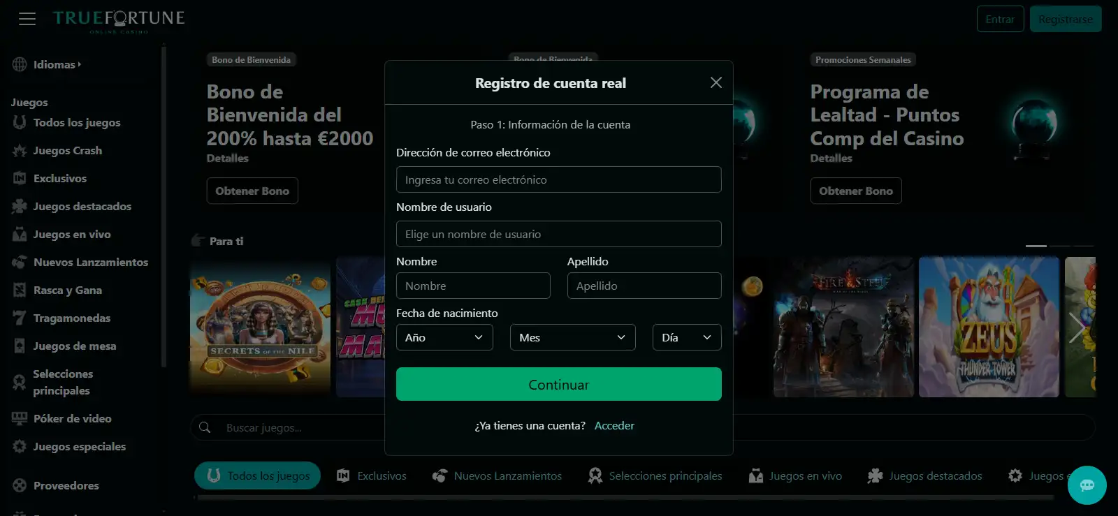 Registro y verificación KYC en True Fortune desde España